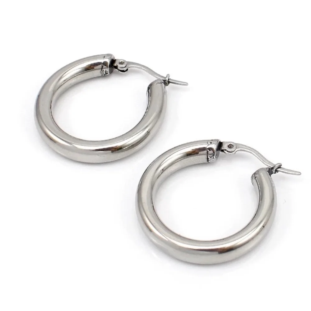 NEW Large Chunky Tubular Hoop Earrings |‎ White Gold Filled